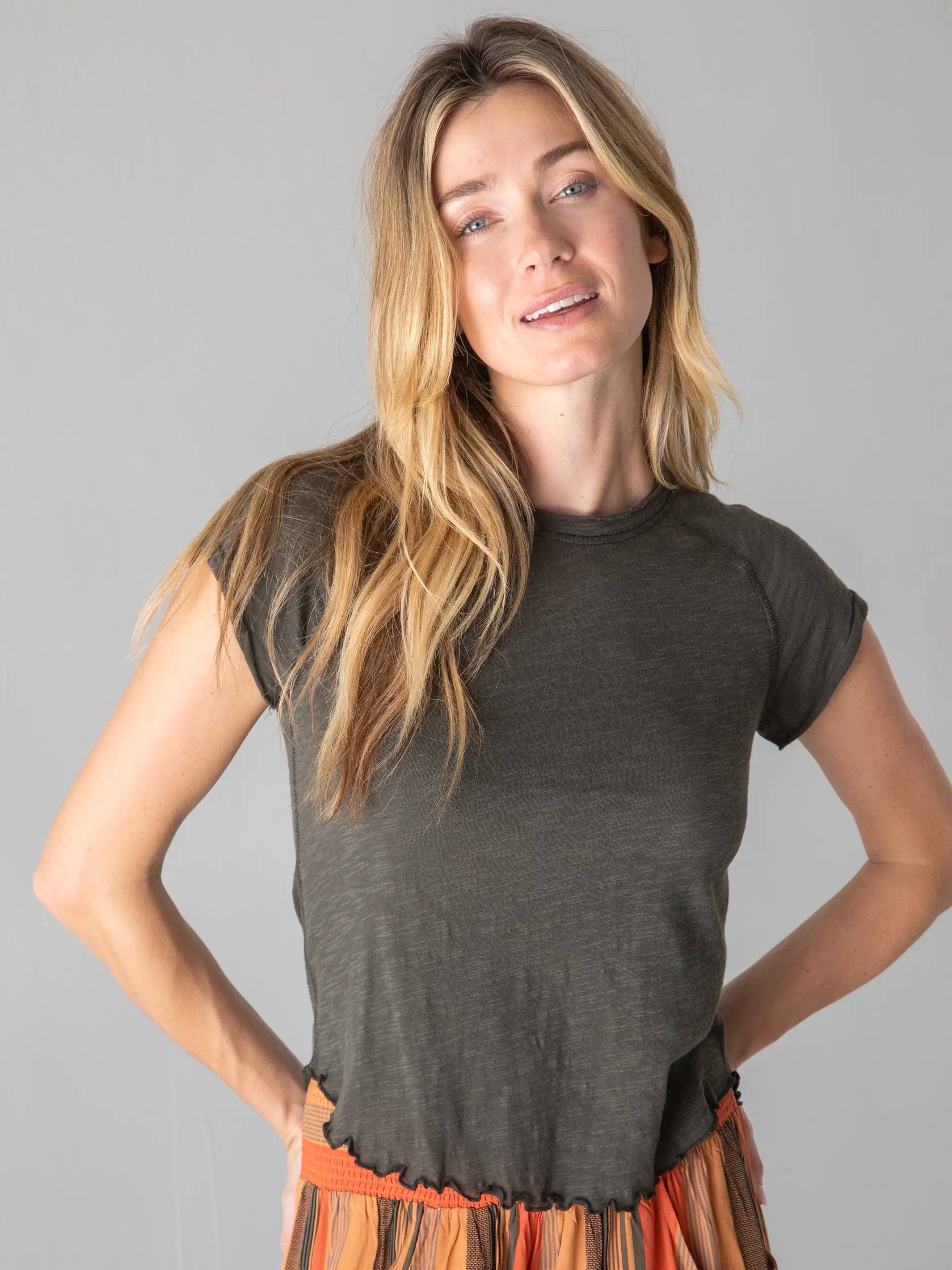 Lily Cotton Short Sleeve Tee Shirt - Charcoal