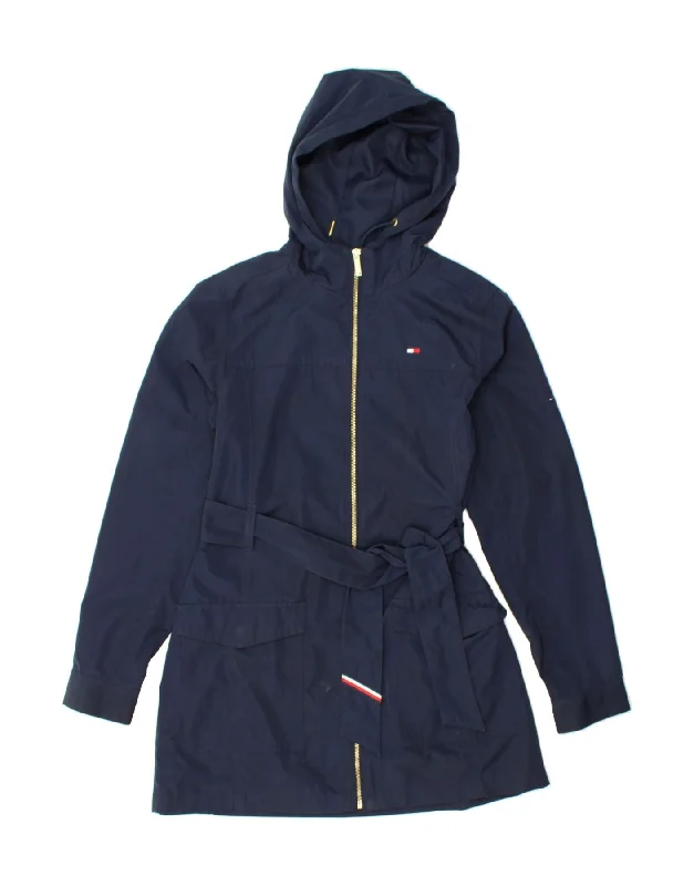 TOMMY HILFIGER Womens Hooded Raincoat UK 12 Medium Navy Blue