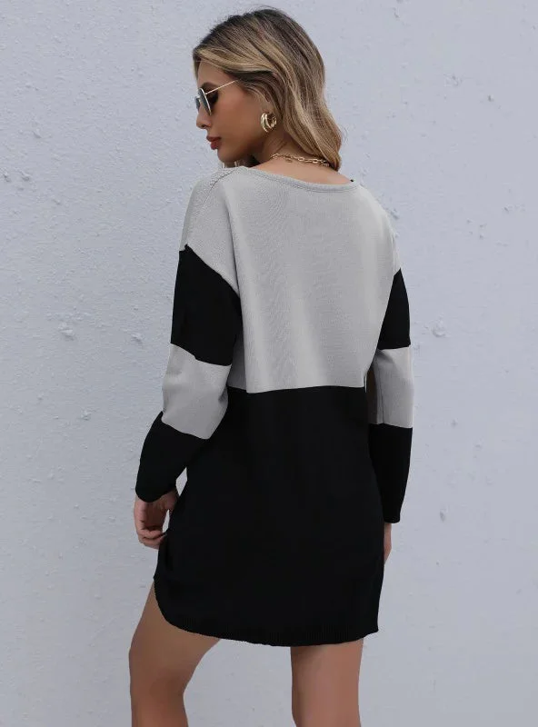 TastyHottie - TURTLENECK NECK LOOSE KNIT STITCHING SWEATER DRESS