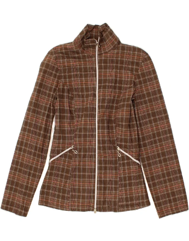 VINTAGE Womens Bomber Jacket UK 8 Small Brown Check