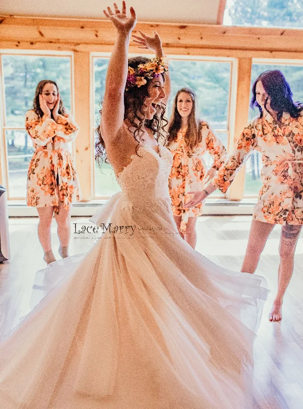 Rose Gold Beach Wedding Dress with Sweetheart Neckline