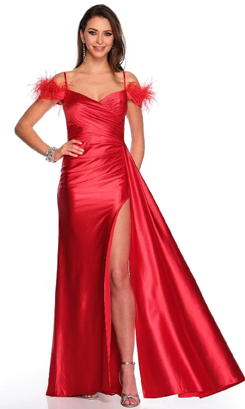 Dave & Johnny 11217 - Feather Trim Off-Shoulder Prom Gown