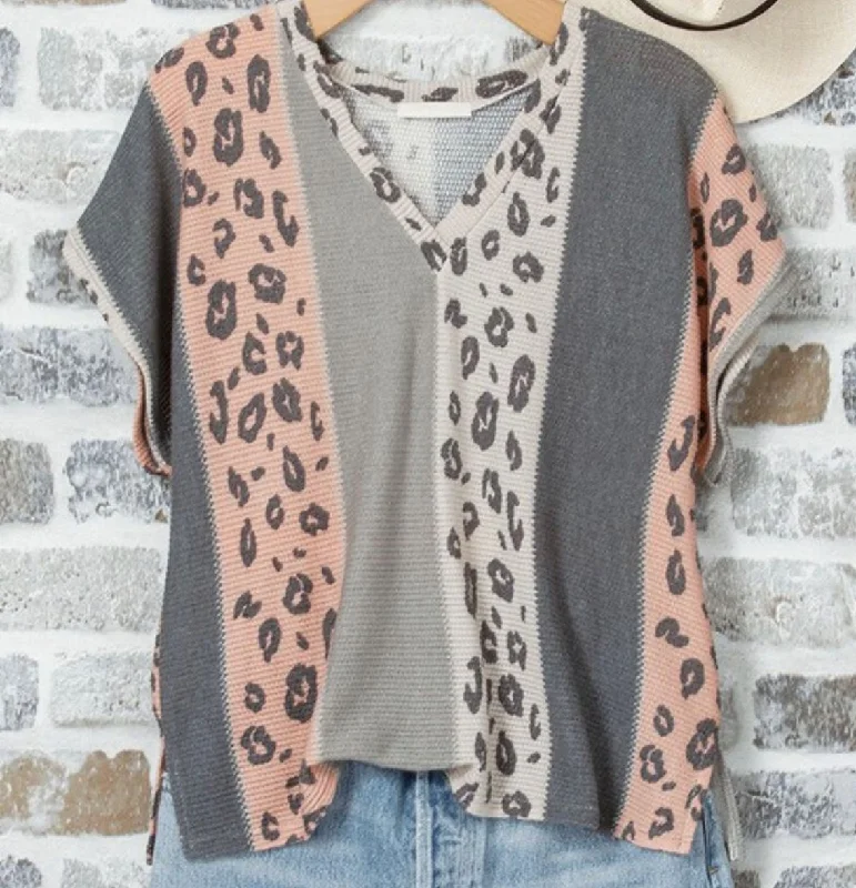 Leopard Colorblock Waffle Top