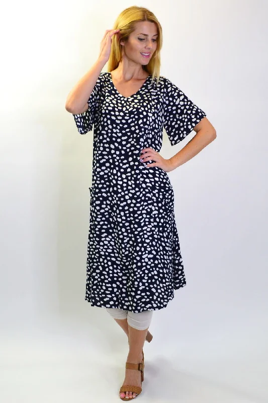 Navy Dots and Pockets Tunic Slip Dress