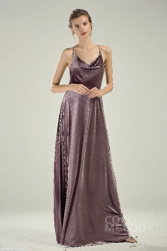 A-Line Floor Length Velvet Bridesmaid Dress CB0625