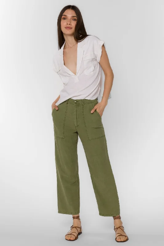 Olive Cargo Straight Leg Tencel Pant