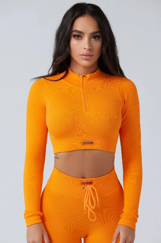 Focused Ribbed Long Sleeve Top - Orange