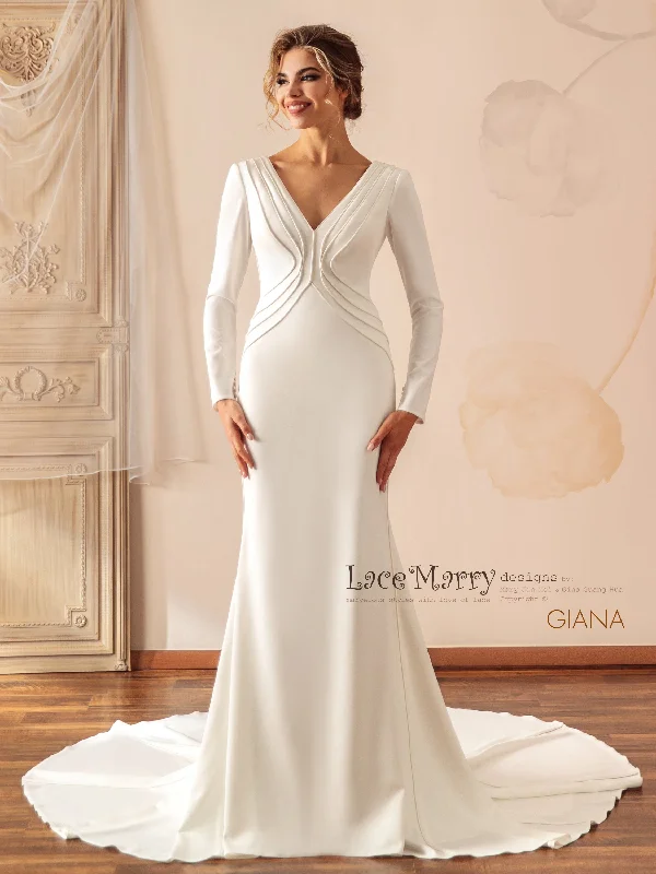 GIANA / Plain Wedding Dress with Long Sleeves