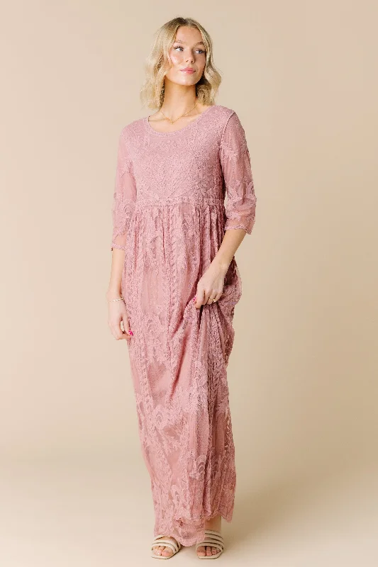 Cameo Lace Dress - Dark Mauve