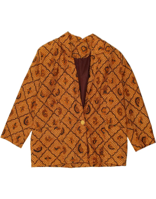 VINTAGE Womens 1 Button 3/4 Sleeve Blazer Jacket UK 16 Large Brown Paisley