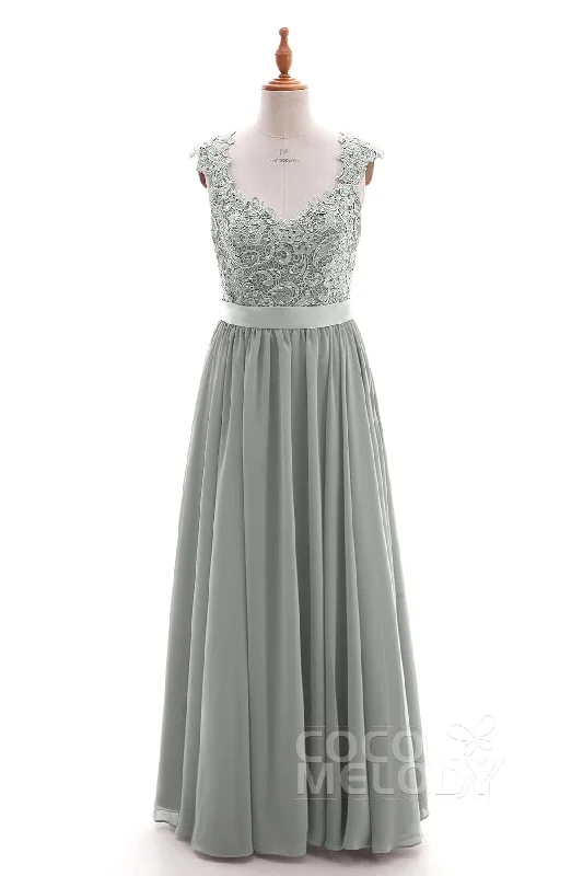 Sheath-Column Floor Length Lace and Chiffon Dress NB3322