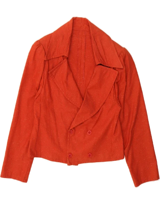 VINTAGE Womens Double Breasted Blazer Jacket UK 12 Medium Orange Flecked