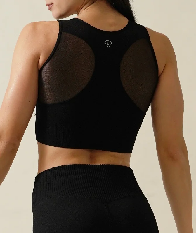 Equinox Crop Top with Transparent Mesh in Black