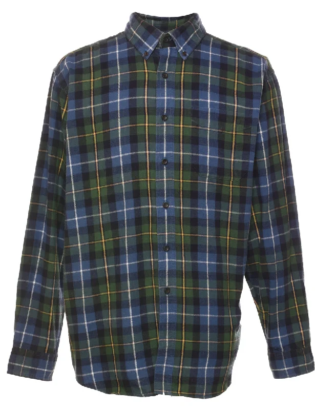 L.L. Bean Checked Blue, Green & Yellow Flannel Shirt - L