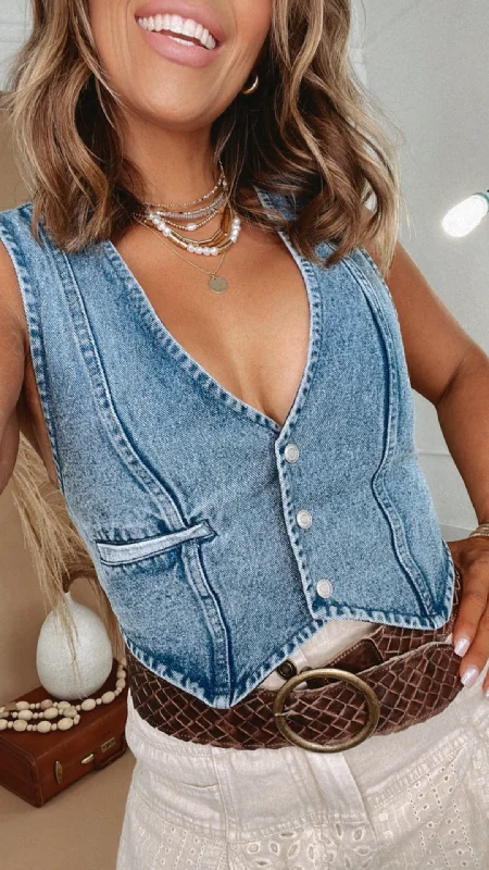 Western Vintage Washed Denim Vest