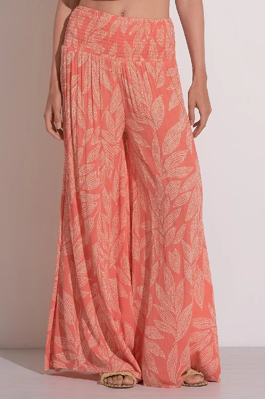 Coral Tropical Palm Print Palazzo Pant