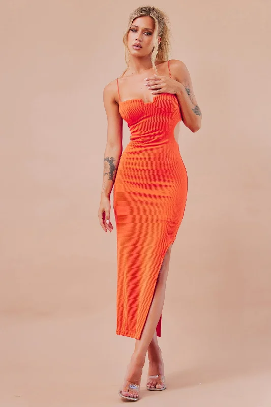 Stacked Up Midi Dress - Tangerine