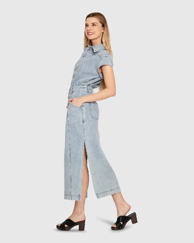 Sundown Denim Midi Shirt Dress - Stonewash