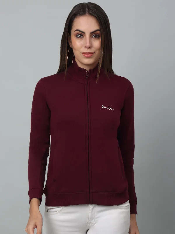 Women's Casual  Wine Regular Full Sleeve Zipthru  Sweatshirt