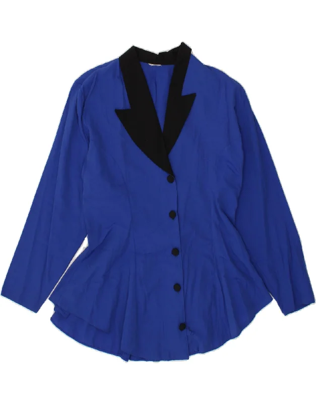 VINTAGE Womens 5 Button Blazer Jacket UK 14 Medium Blue