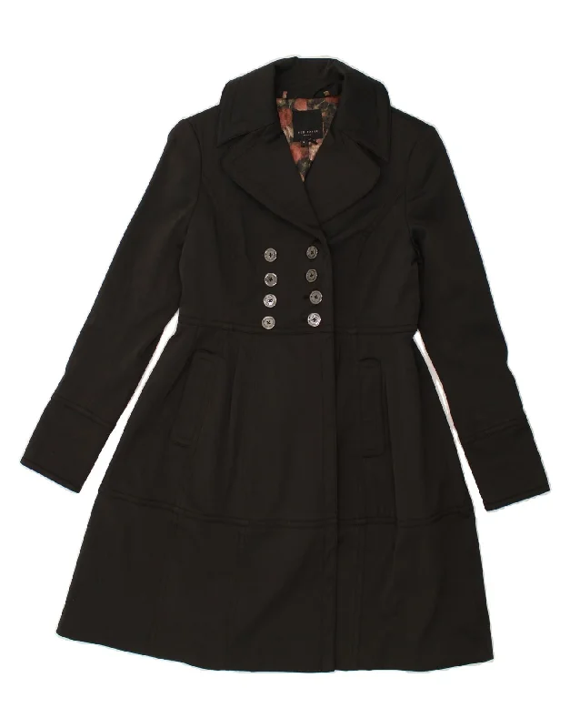 TED BAKER Womens Overcoat Size 3 Medium Black Polyester