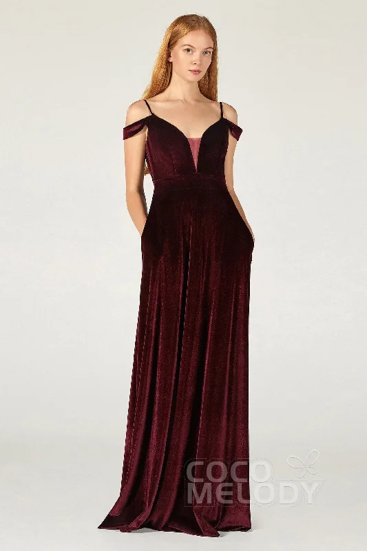 A-Line Floor Length Velvet Bridesmaid Dress CB0373